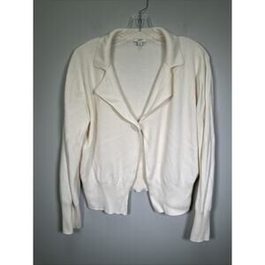VTG J.Jill Cardigan Womens M‎ Knit Sweater Cream Crochet Wool Blend Old Money